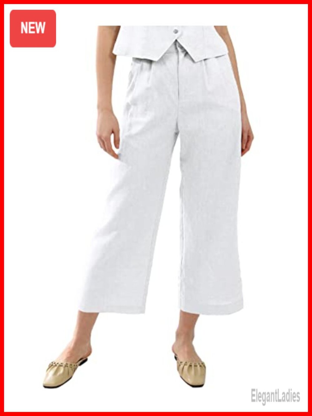 Amazhiyu Women's Linen Ankle Pants Pleated Front Wide Leg Cropped Trouser